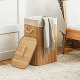 Cesto de Roupas Bambu com Tampa 60cm - Ela Decora